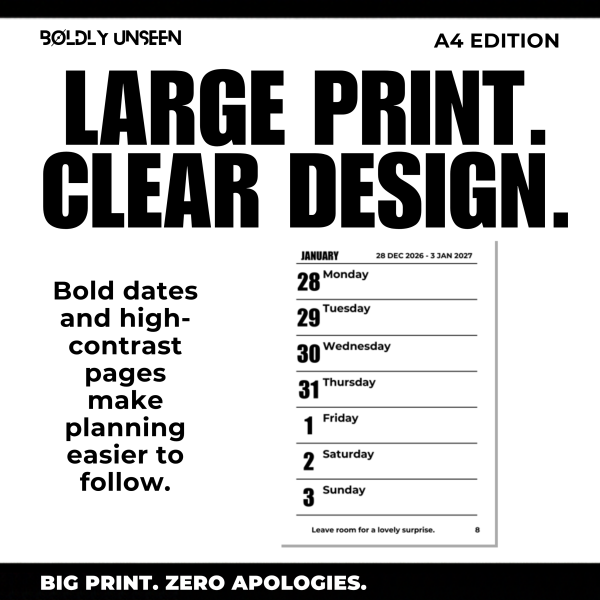 Boldly Unseen Large Print Diary 2027: A4 Edition